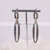 Hollow Oval Gemstone Stud Earring, Rhinestone Paved Golden Earring Designs for Women thumbnail-1