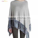 Solid Color Pure Cashmere Poncho Shawl With Tassel thumbnail-2