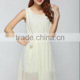 2016 Latest Designs Women Gender Summer Mint Green Sleeveless Round Neck Women Dress Pleated Chiffon Vest Dress for Women thumbnail-2