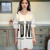 Cotton Sleep Shirt Short Front Long Back Breathable Printed Letter White Women Sleepwear thumbnail-2