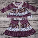 2017 New Style Fall/winter Boutique Girls Clothing Set Purple Stripes Dress and Pant Set in Stock Kids Clothes thumbnail-2