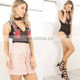 Women Sexy&club Bodysuit Black Net Mesh Hollow Out Embroidered Rose Patchwork Sleeveless Blouse thumbnail-2
