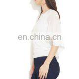 2015 White Top With Smocking And Tie-up Women Blue Floral Print Tie-up Top thumbnail-2