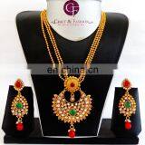 One gram gold Plated Bridal Jewelry-Oversize pendant Set Wholesale-Rajwada Style long Pendant Set-