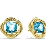 Sterling Silver Jewelry 7mm Infinity Earrings with Blue Topaz in Gold(E-119)