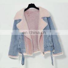 New Style Factory Sherpa Women Fashion Winter Jacket Berber Fleece Fancy Denim Ladies Motorcycle Jacket thumbnail-3