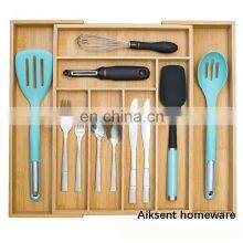 Expandable Bamboo Cutlery Drawer Organizer Tray Kitchen Silverware Utensil Holder thumbnail-2
