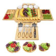 Natural 4 Drawers Bamboo Cheese Board And Cutlery Set Serving Tray With Ceramic Cups And Spoons thumbnail-3