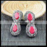 LFD-0058P ~ Wholesale Crystal Rhinestone Paved Red Malay jade Gemstone Charms Pendants Jewelry Finding