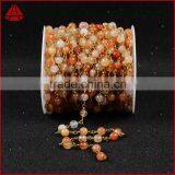 Gemstone Bead Chain Round Red Agate Bead Necklace Chain Wire Bracelet Chain Jewelry Making thumbnail-4