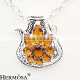 925 Sterling Silver Delicated Kettle Shape Yellow Citrine Necklace Pendant