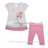 (KG4799) 2016 White nova kids wear flower appliqued pink polka dot embroidered baby girls clothing set