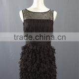 Short Black Chiffon Dress with Beaded Illusion Neckline and Chiffon Patels on Skirt BM0002