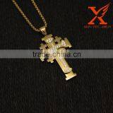 Mens Solid Stainless Steel Gold Double Cross Pendant Iced Out Micro Pave CZ Hip Hop Charm Quality Choice thumbnail-4