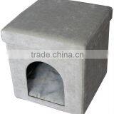 Grey Corduroy Folding Storage Stool for Pet House thumbnail-1