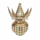 GOLDEN FLOWER DESIGNED S.S. MEENAKARI KALASH-COCONUT With 4 LEAVES- G.M. (10" x 5.5" x 5.5" INCHES) thumbnail-1