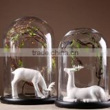 hot sale clear glass bell jar dome with wooden base in many size