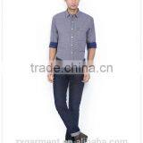 2017 NEW Indian Fashion Long Sleeve Blue Stripes French Cuff Button-down Collar Casual Man Shirt thumbnail-1