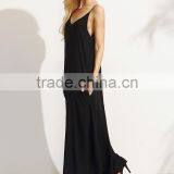 Woman Black Summer Sleeveless Spaghetti Strap Maxi Beach Shift Dress thumbnail-4