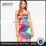 2016 Rayon Elastic Knitted Bandeau Bandage Festival Rainbow Dress Off Shoulder Silm Bodycon Mini Dress thumbnail-1