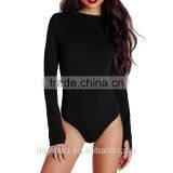 Basic Round Neck Ribbed Body Suits Women Black Long Sleeve Bodysuit Custom 2016 Latest Designs Ladies Black Knitted Sweater thumbnail-3