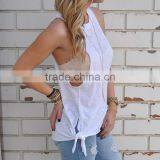 Cotton Crop Top Tank Top2014 New Arrive Women Different Size for Choice & Short Front Long Back Printed thumbnail-2