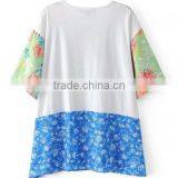 Women Summer Clothes Rinted Shivering Blue Satin Women Short Sleeve Shirt thumbnail-4
