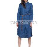 Ladies New Design Jeans Long Sleeve Casual Cotton Longline Curved Hem Shirt/blouse thumbnail-3