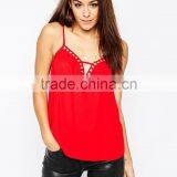 2016 Guangzhou Shandao Wholesale High Fashion New Summer Sexy Spaghetti Strap Red Loose Chiffon XL Size Ladies Top thumbnail-2