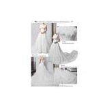 A-line Strapless Cathedral Train Organza Lace Petals Sequins Beading Ruffled Wedding Dress thumbnail-1