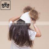 Lastest Design Knit Beanie Kids Knitted Winter Double Raccoon Fur Pom Poms Warm Children Hat thumbnail-3