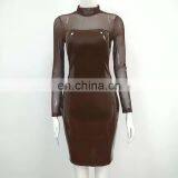 Dress Dropshipping Women Clothing Sexy Mesh Strapless Faux Leather Bodycon Mini Dresses thumbnail-5