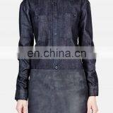 Womens Jeans Shirts Fashion Dark Navy Denim Shirts Cotton Shirts Custom thumbnail-2