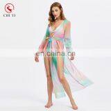 Plunging M-Slit Self Tie Chiffon Bikini Cover Up Beach Dress thumbnail-1