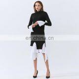 TWOTWINSTYLE Sweater For Women O Neck Long Sleeve Irregular Hem Loose Sweater Patchwork Casual thumbnail-3