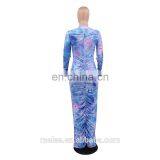 Sexy Women Casual Dress Floral Print Maxi Zipper Ladies Elegant Dress Bodycon Dress Bodycon Jumpsuit thumbnail-4