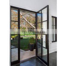 Contemporary Elegant French Simple Line Grill Design Black Color Frame Front Double Glass Modern Entry Wrought Iron Door thumbnail-2