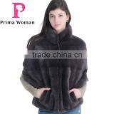 New Design Winter Women Short Bat Mink Fur Coat With Stand Collar Overcoat