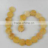 Wholesale 25mm Spring Yllow Jade Rough Coins Semi Precious Loose Gemstone
