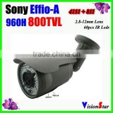 High resolution outdoor 1/3"Sony Effio-A 800TVL 2.8-12mm varifocal lens 3DNR 60pcs ir leds security analog camera