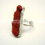 Raw Sponge Coral Natural Gemstones Ring, Matt Finish Adjustable Rings, 925 Solid Sterling Silver Coral Rings thumbnail-2