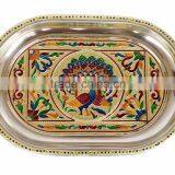 ROYAL PEACOCK Designed MEENAKARI Decorated Stainless Steel JUG/POT With Matching TRAY & 6-GLASSES - G.M. thumbnail-4