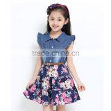 3 Colors Floral Print Kids Jeans Dress thumbnail-1
