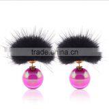 2016 Top Quality Fashion Fur Women Earings Set Brand Acrylic Round Shaped Double Earings Factory Price thumbnail-2