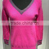BGAX16108 V Neck Sweater Cashmere Pullover for Women With Contrast and Slit