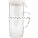 SINOGLASS 1 pc round shape glass pitcher with plastic cooling tube