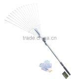 28"-57" Length Telescopic Steel Garden Rake 15 Tine Adjustable Garden Leaf Rake With 1pair Work Gloves (Zinc Coated) thumbnail-4