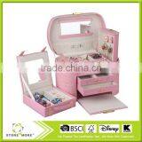 Hand Made Luxury Large Mirror Lockable Pink Gift Custom Leather Jewelry Box thumbnail-1