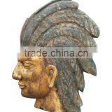 Antique Wooden Carving Indian Head Relief Wall Panel thumbnail-1