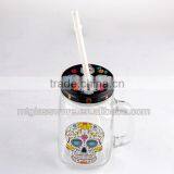 Halloween Smile Skull Decal Glass Mason Jar With Handle 16oz thumbnail-5